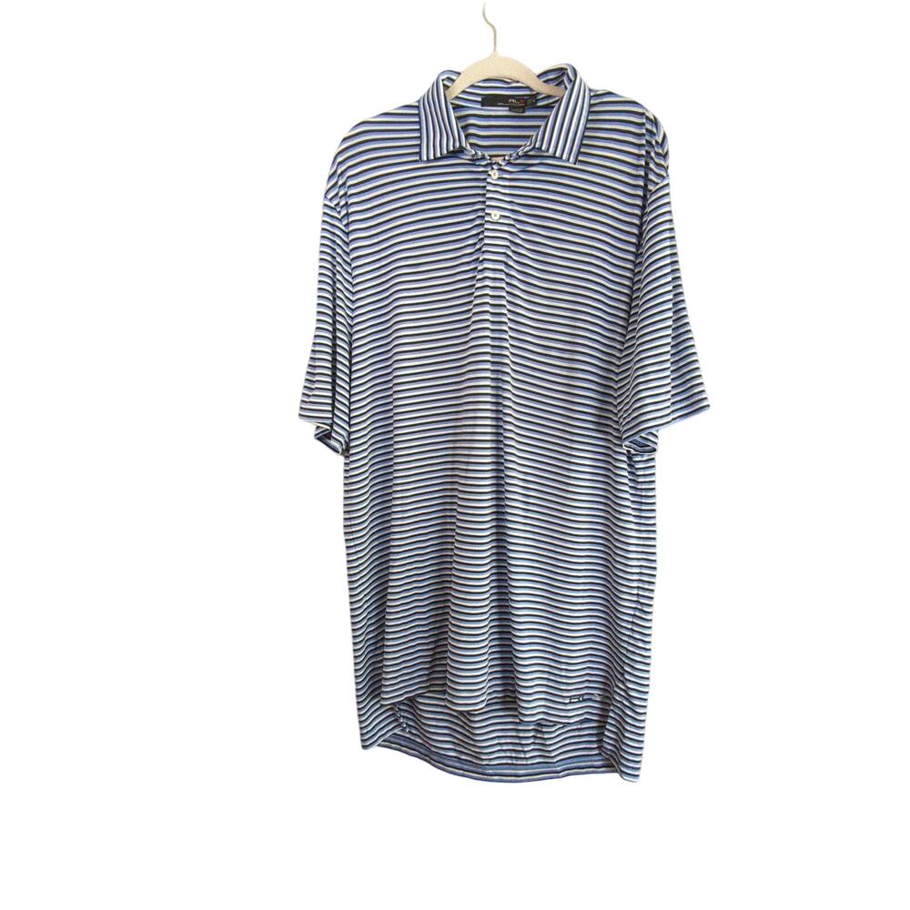 RLX Ralph Lauren Golf‎ Polo Mens XL Blue White Black Stripe Shirt